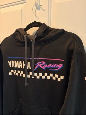 Yamaha Racing Grey Hoodie with Pink & Blue Racing Graphics